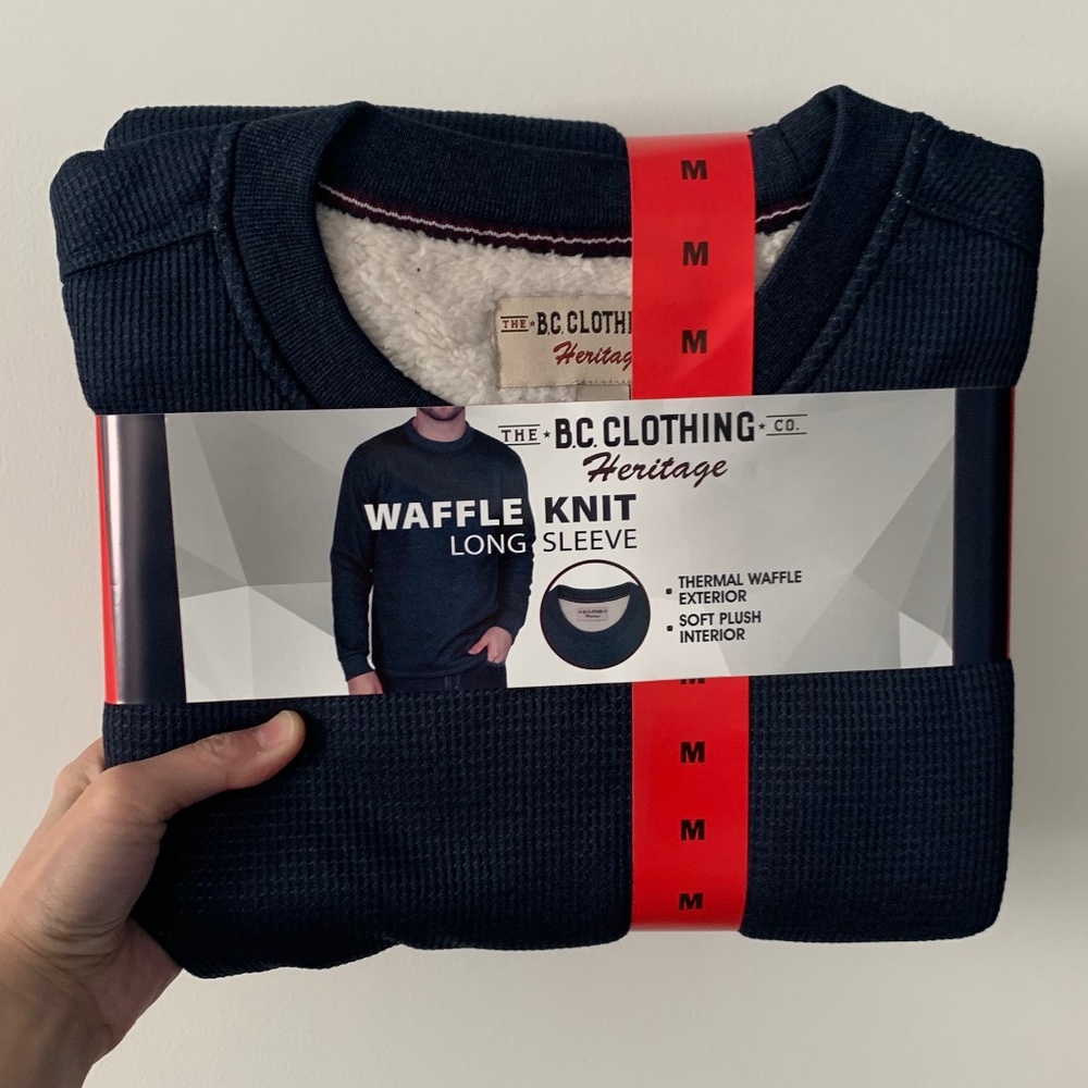 NWT BC Clothing Heritage Men's Blue Waffle Knit Long Sleeve